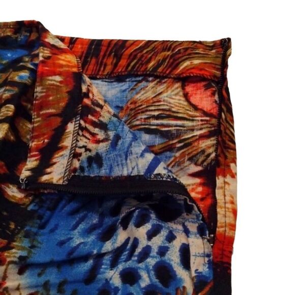 Zoe D. 100% Linen Maximalist Peacock Feather Abstract Design Mini Skirt - Picture 4 of 4